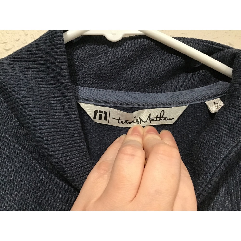 TravisMathew Wall Mock Neck Henley Pullover Sweater XL Navy Golf Athleisure Work - Picture 6 of 7
